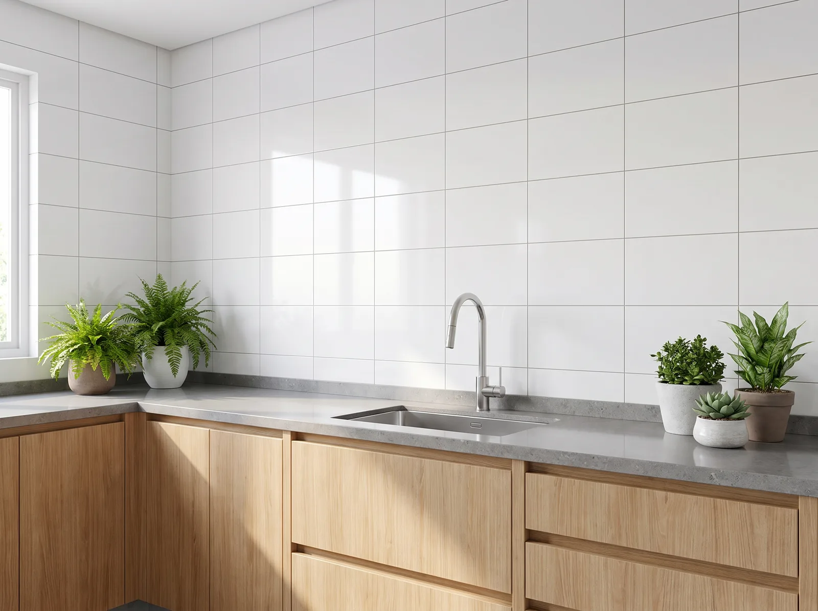Cozinha com parede no revestimento 60029 branco brilhante